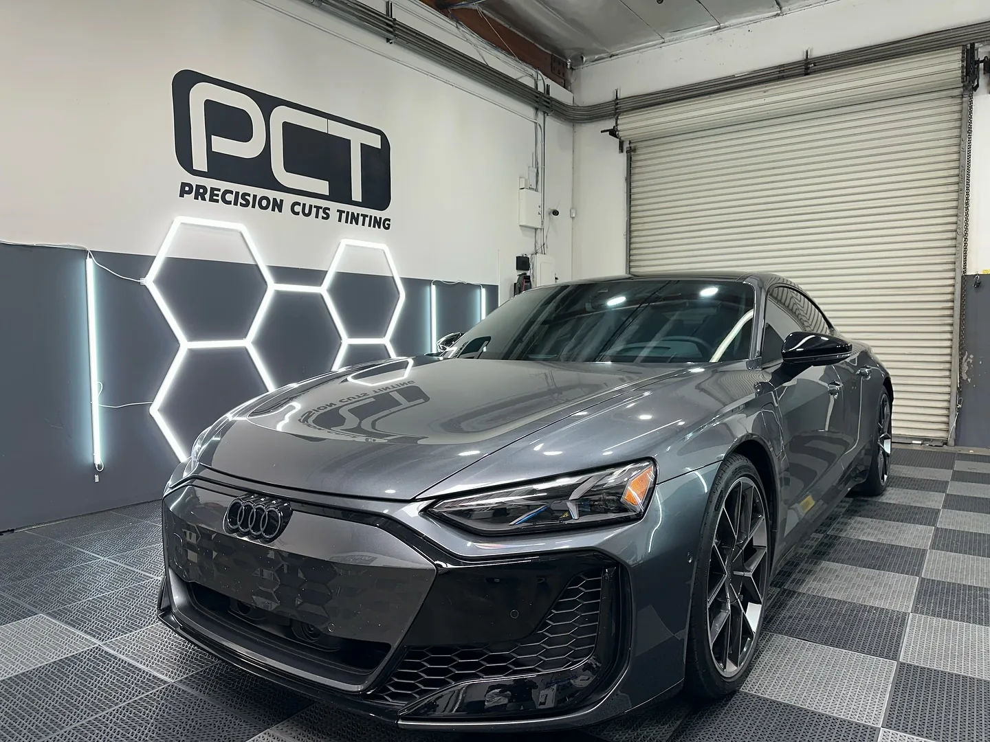An Audi e-tron GT we tinted, in our studio